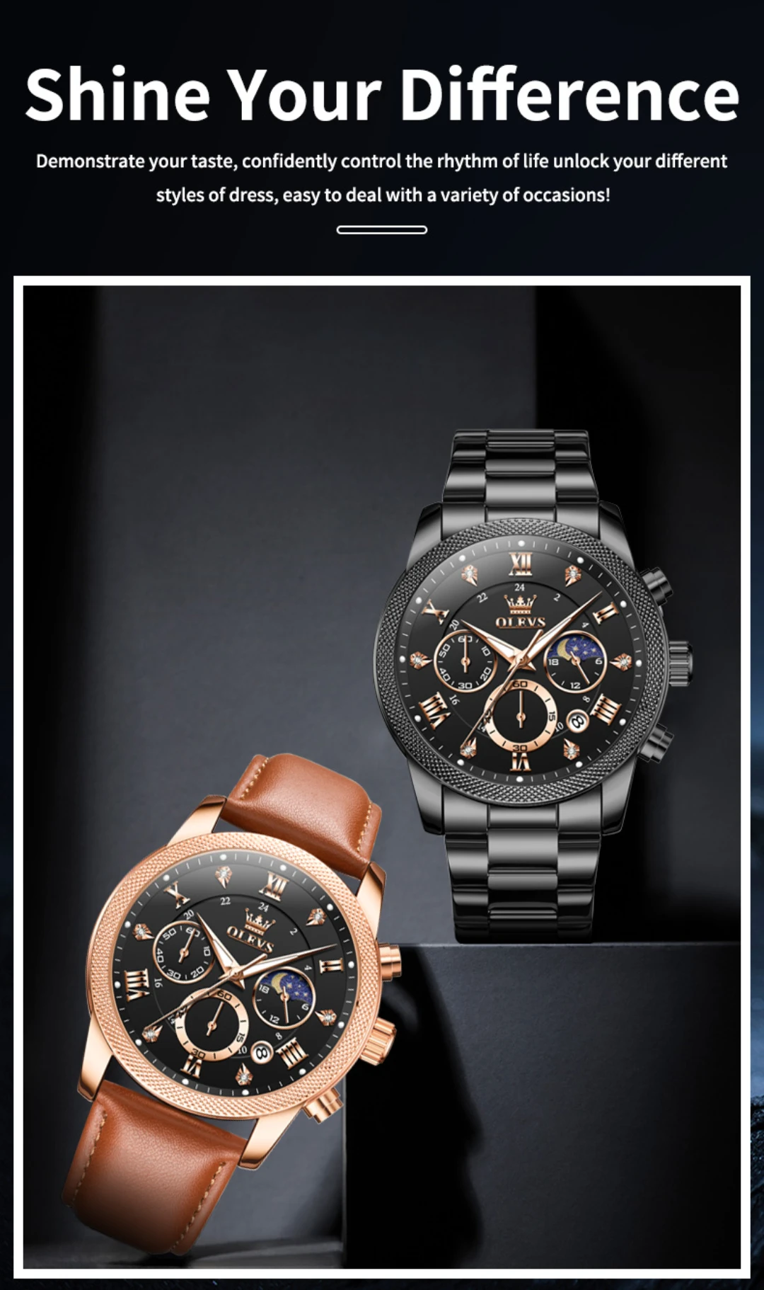 OLEVS 3660 Leather Chronograph Watch For Mens description image 12