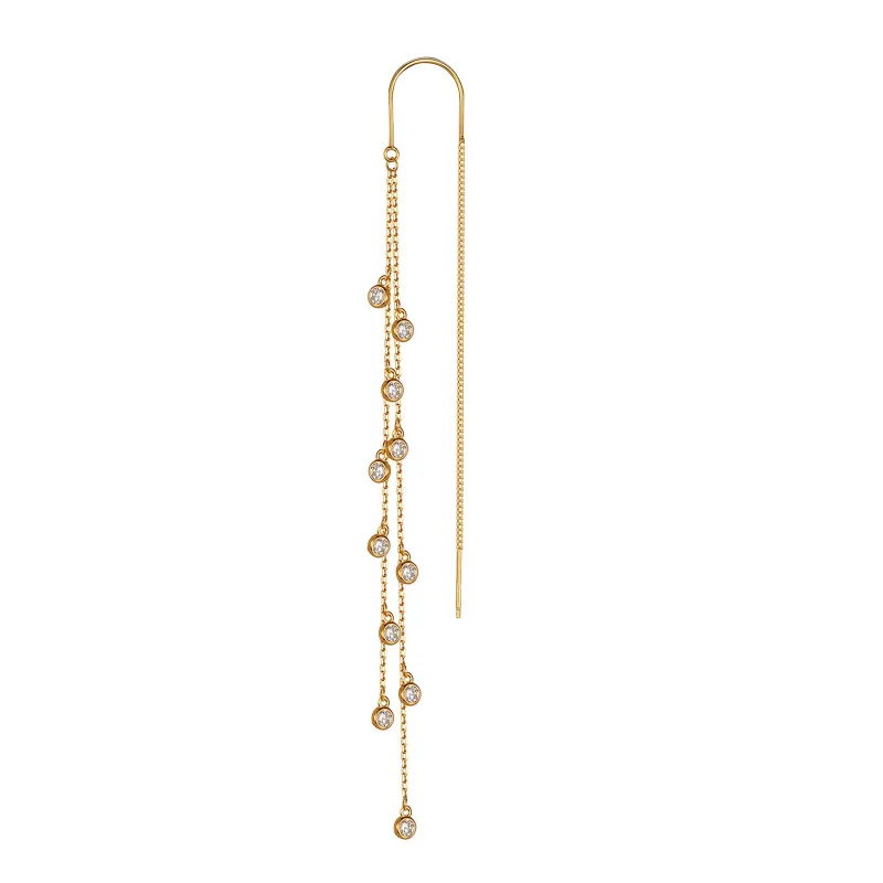 Boucles D'oreilles Longues Pendantes Couleur Argent - Modèle 2194 - Percées - État Parfait