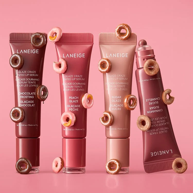 Laneige Donut Strawberry Sugar Lip Gloss Plumping Oil Moisturizing Balm Exfoliating Shimmer