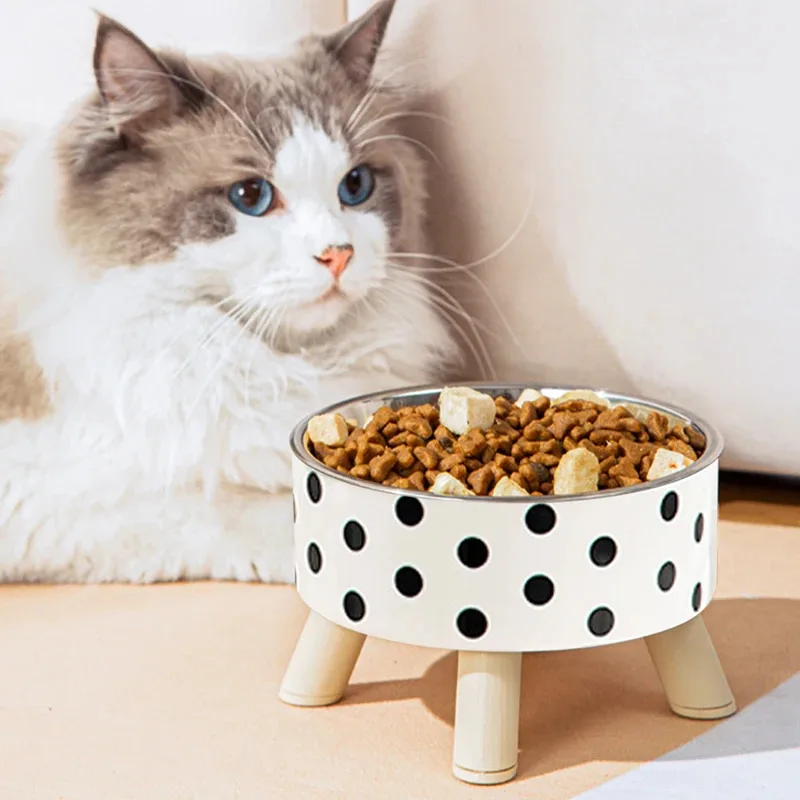 Pet Cat and Dog Bowl Pet cat and dog bowl polka-dot plaid stainless steel anti-slip easy to clean
