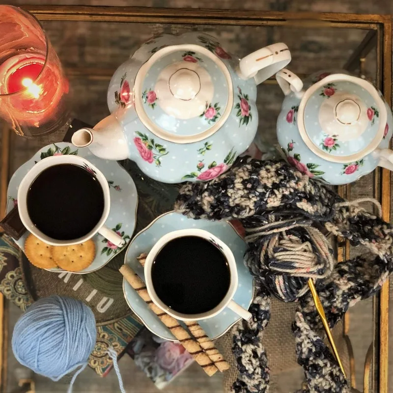 BTaT- Floral Tea Set, Tea Cups (8oz), Pot (38oz), Creamer and Sugar Set, Gift Box, Sets for Women, Cups