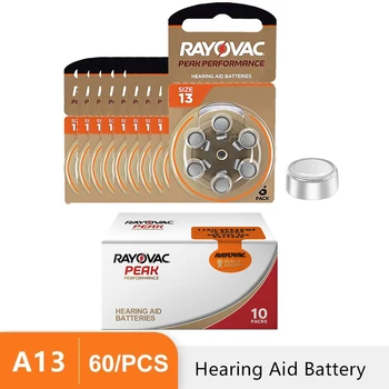 RAYOVAC PEAK 보청기 배터리, BTE CIC RIC OE 보청기용 아연 공기 배터리, 1.45V 13A A13 13 P13 PR48, 60PCs/10 카드