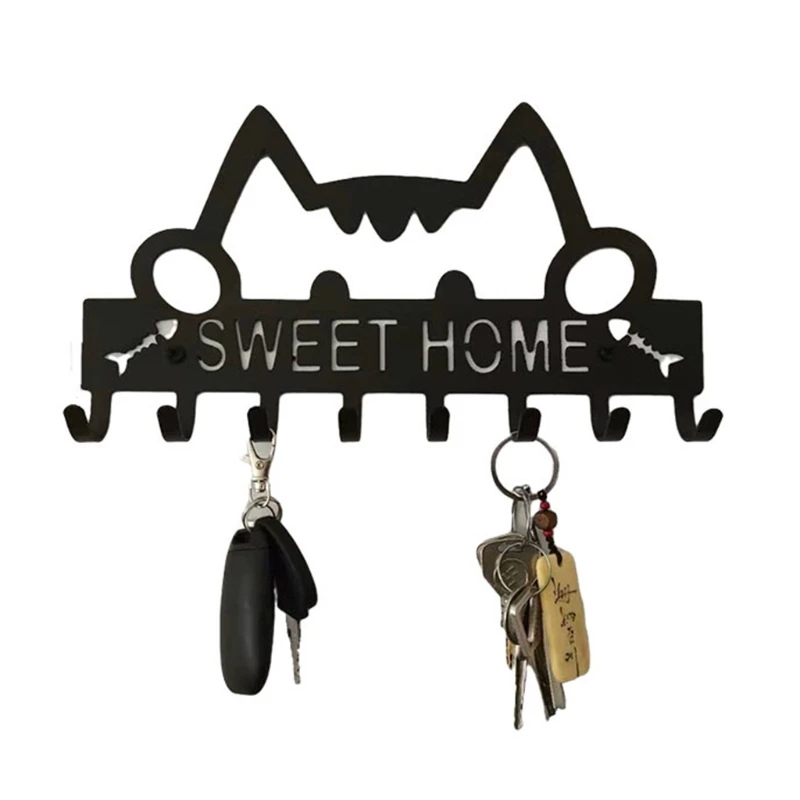 Halloween Creative Metal Key Holder with 4/5/7/8 Hooks Iron Art Wall Mounted Black Hanger Organizer Hat Towel Rack Door Hook