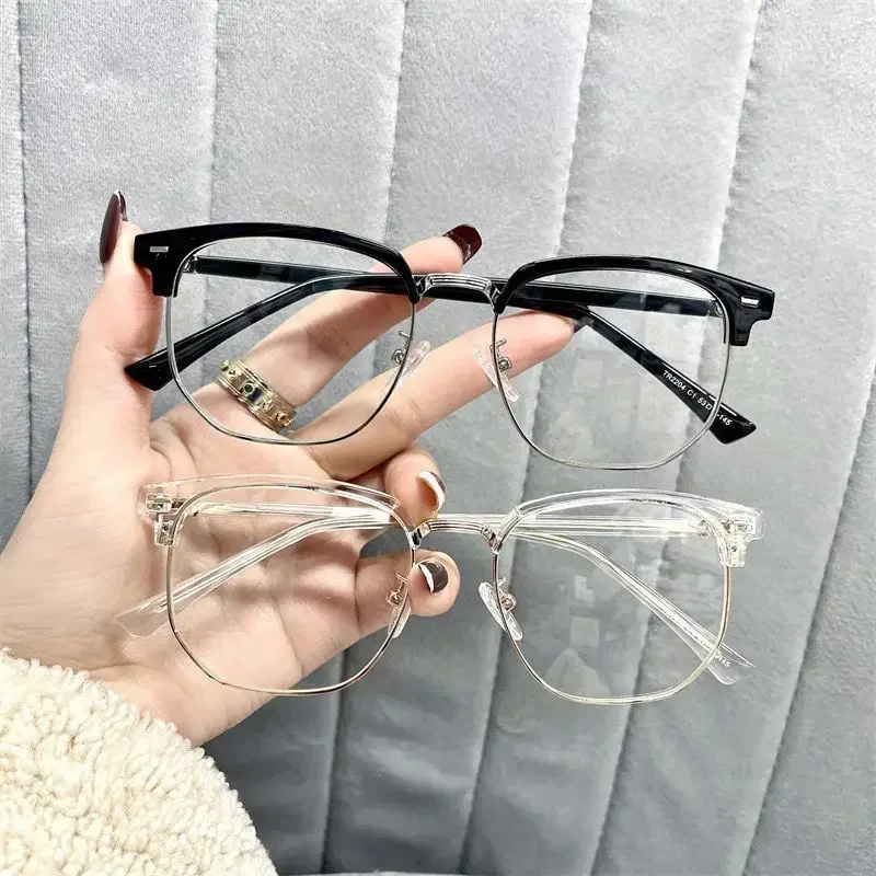 Metal Round Face Near Sight Glasses Male Anti-blue Light Myopia Eyeglasses Half Frame Optical Business Short Sight Eyewear 4
