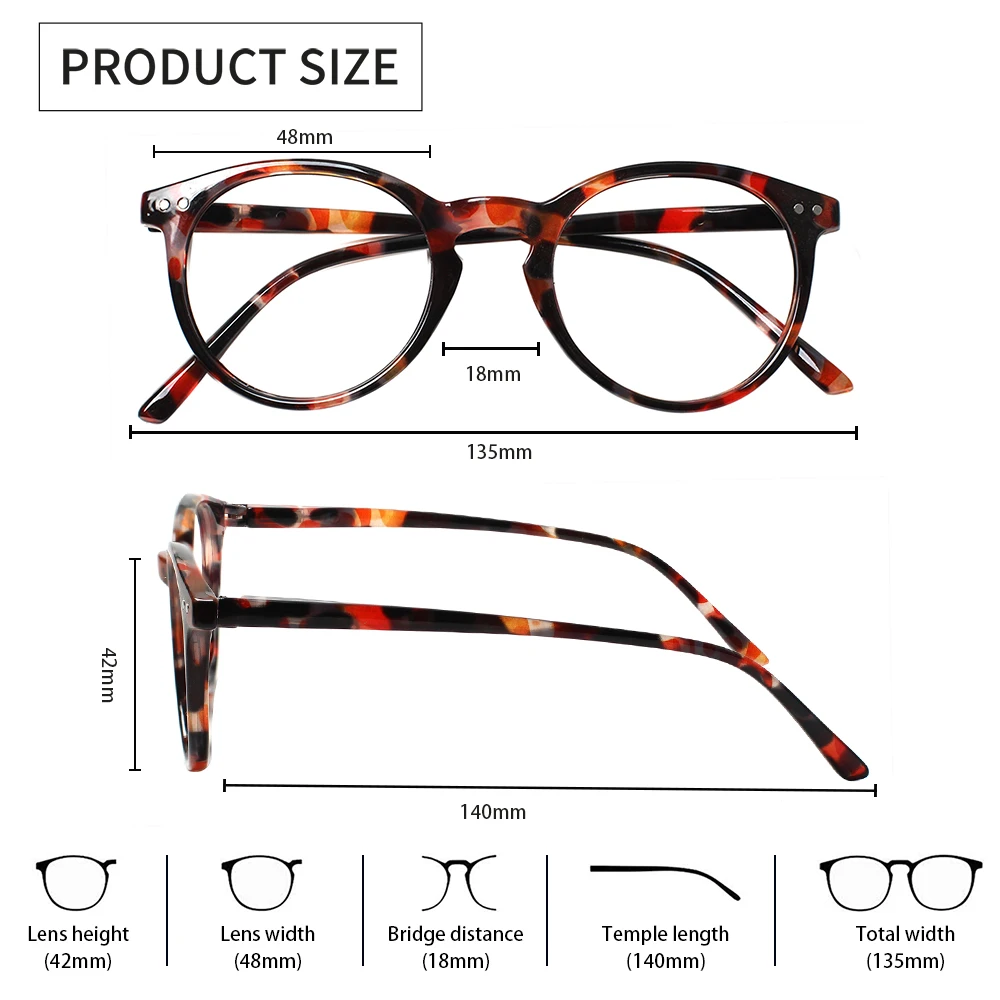 TUREZING Reading Glasses for Women Fashion Round Anti-Blue Light Comfortable Lightweight High Quality Prescription Eyeglasses 2