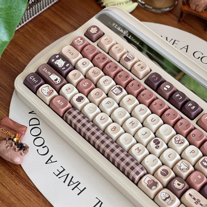 Teclado Mecânico Bonito Keycap Meow Keycap Coffee Color Perfil Moa Pbt Keycap para mx Switch Jogo Faça Você Mesmo Presente Personalizado 141 Keys Set - Imagem 2