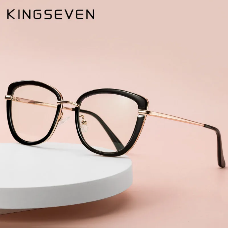 

Женские очки в металлической оправе KINGSEVEN, черные очки в полной оправе кошачий глаз с защитой от сисветильник, TR90, 2022