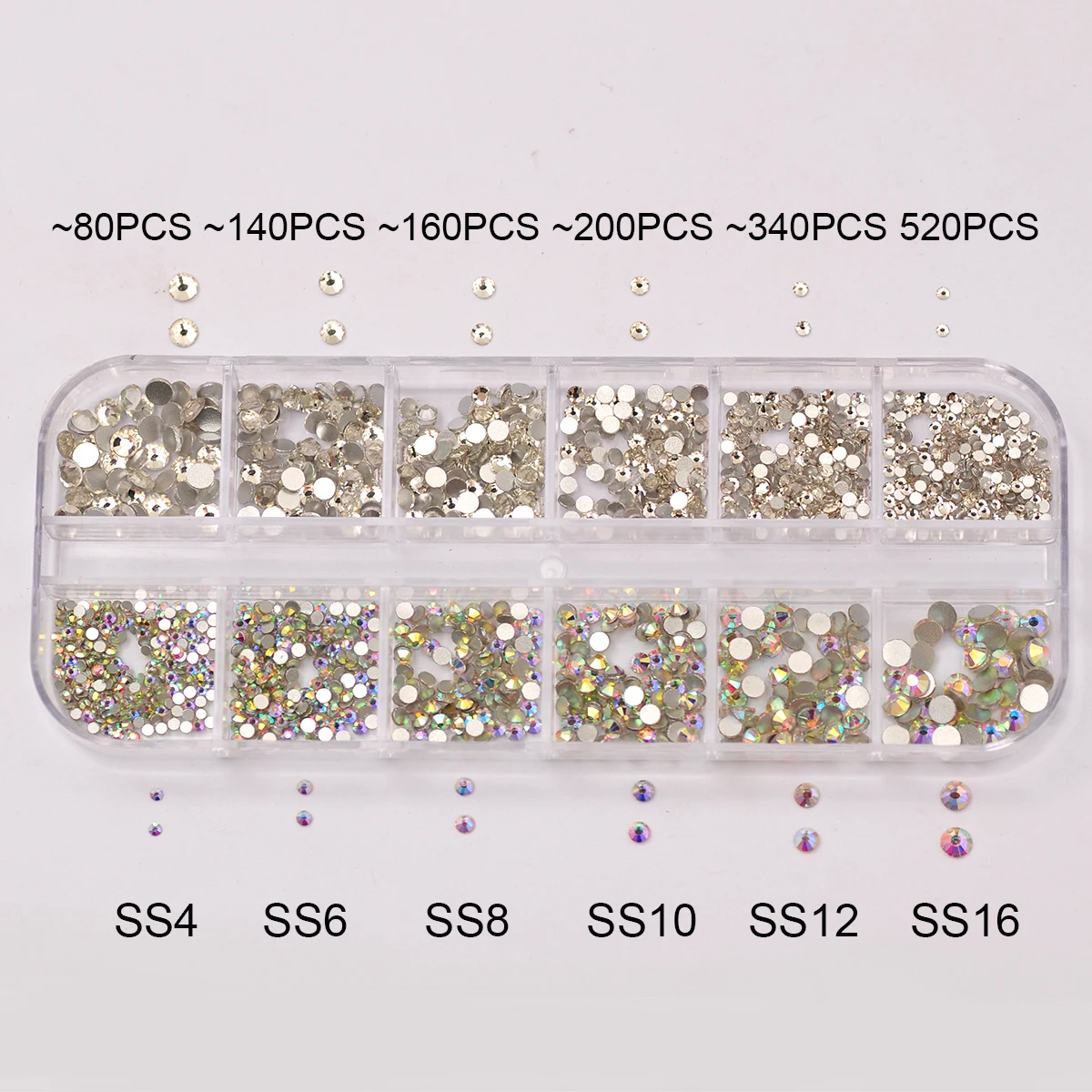 12 Grids Multi-Size 3D Crystal AB Nail Rhinestones Set SS4-SS16 DIY Nail Art Decorations Diamond Gems Glitter Nail Beauty_voghion.com