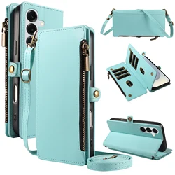 Stylish Wallet - Style Cross - Shoulder Phone Case with Coin Pocket & Card Slots in Faux Leather - Galaxy A18 (Light green)
