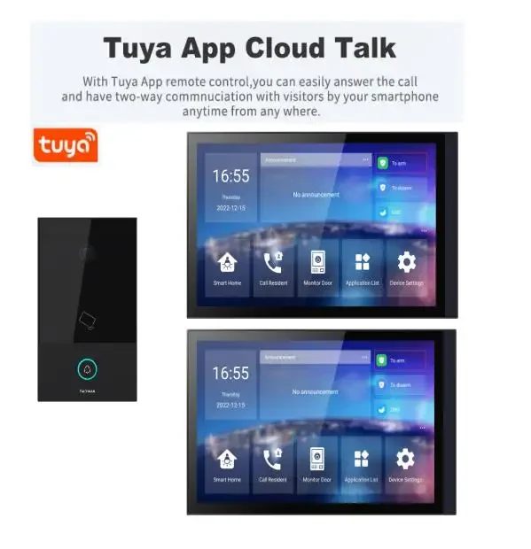 Tuya 10'' TFT LCD Wired Video Door Phone Visual Video Intercom Speakerphone Intercom System With Waterproof Outdoor IR Camera 2