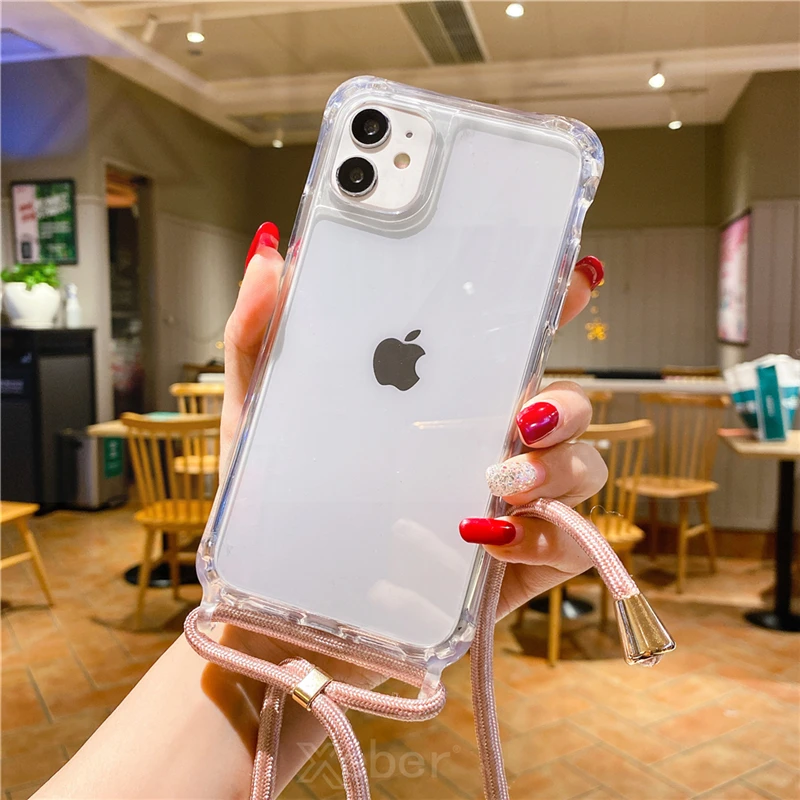 Transparent Crossbody Phone Case with Necklace Cord and Soft Cover