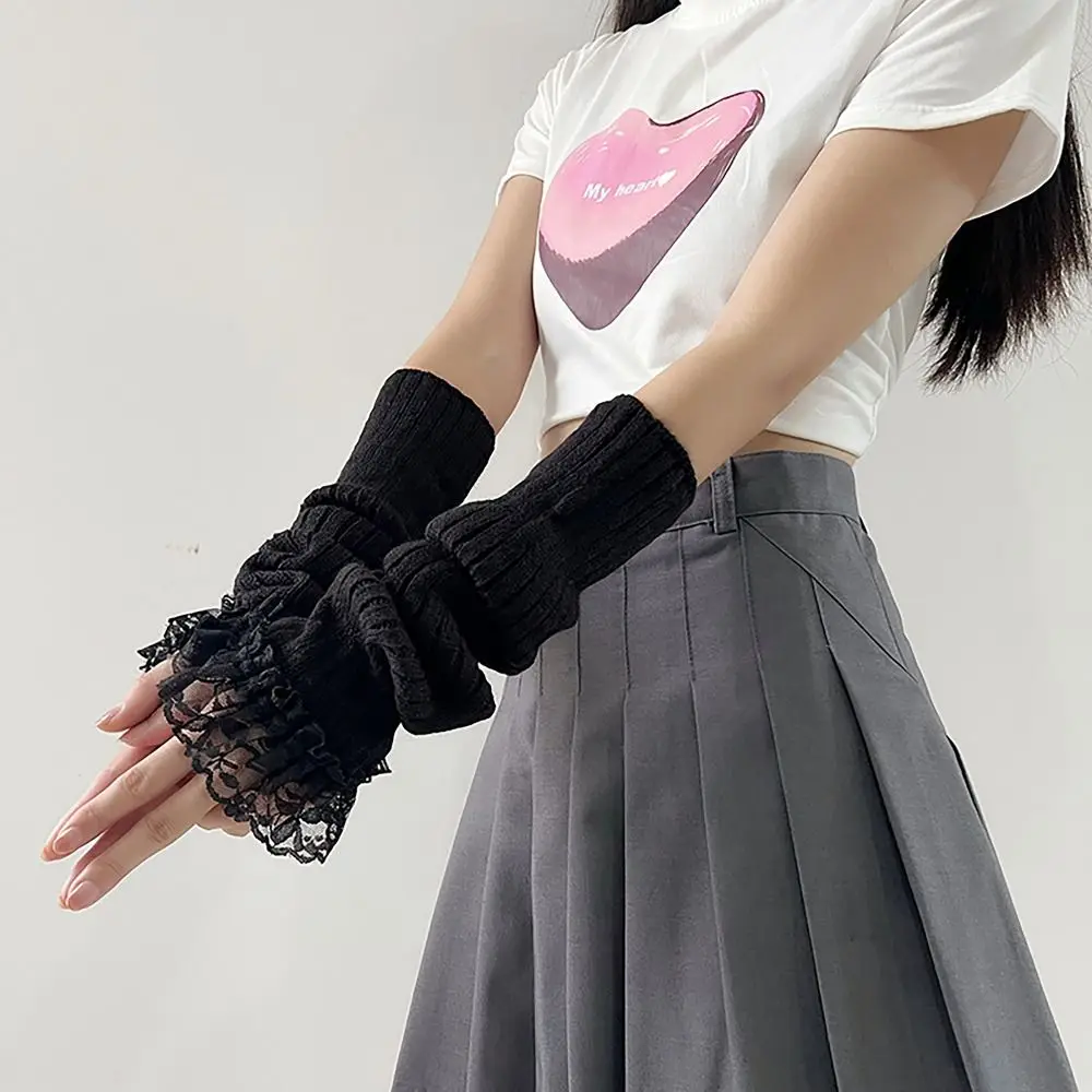 

Arm Warmers Women Long Wrist Gloves Winter Warm Japanese Korean Style Lace Arm Warm Gloves Long Knitted Knitted Gloves Girls