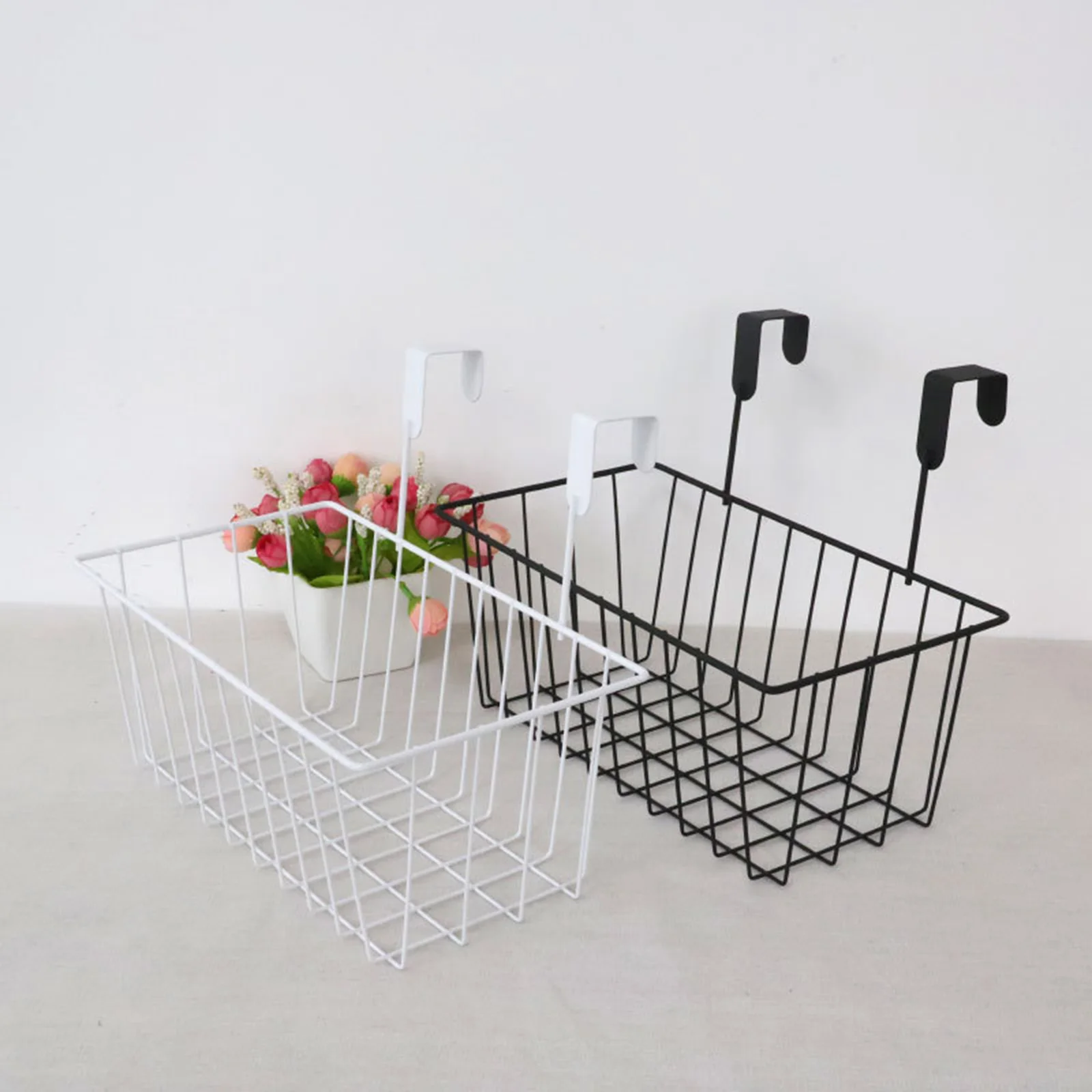 Grid Storage Baskets with Hooks Over Cabinet Door Organizer Wire Basket Hanging Storage Organizer Kitchen Bathroom Organizer