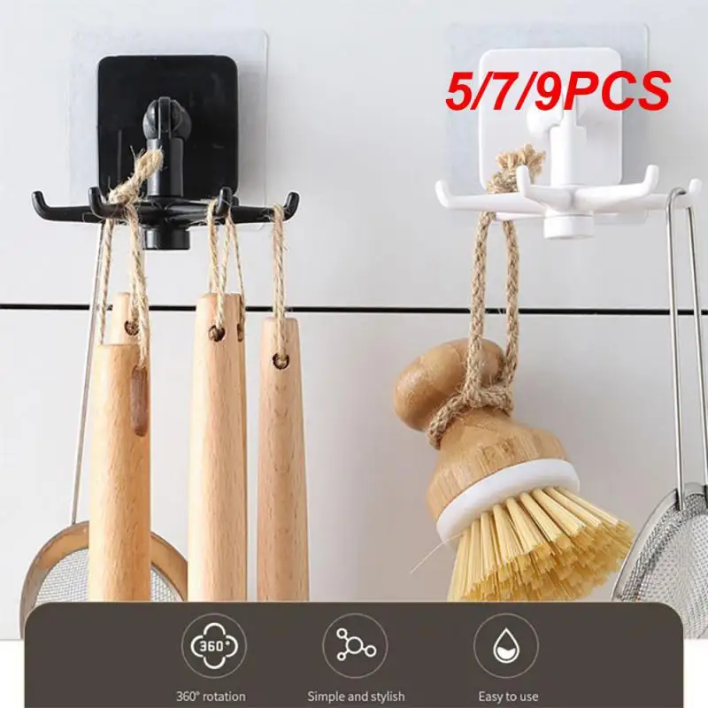 

5/7/9PCS Multi-Purpose Hooks 360 Degrees Rotatable 6 Hooks Kitchen Wall Rack Spoon Hanger Bathroom Organizer Storage Accessories