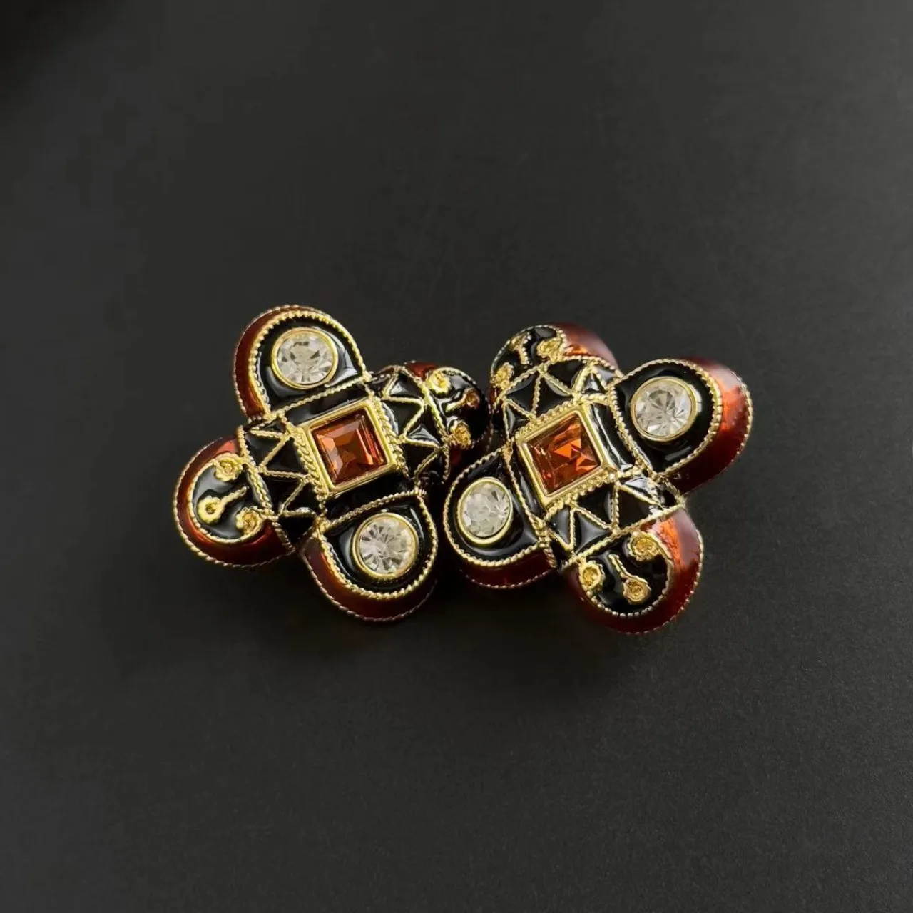 vintage court enamel cross flower sparkling zircon stud earrings for women