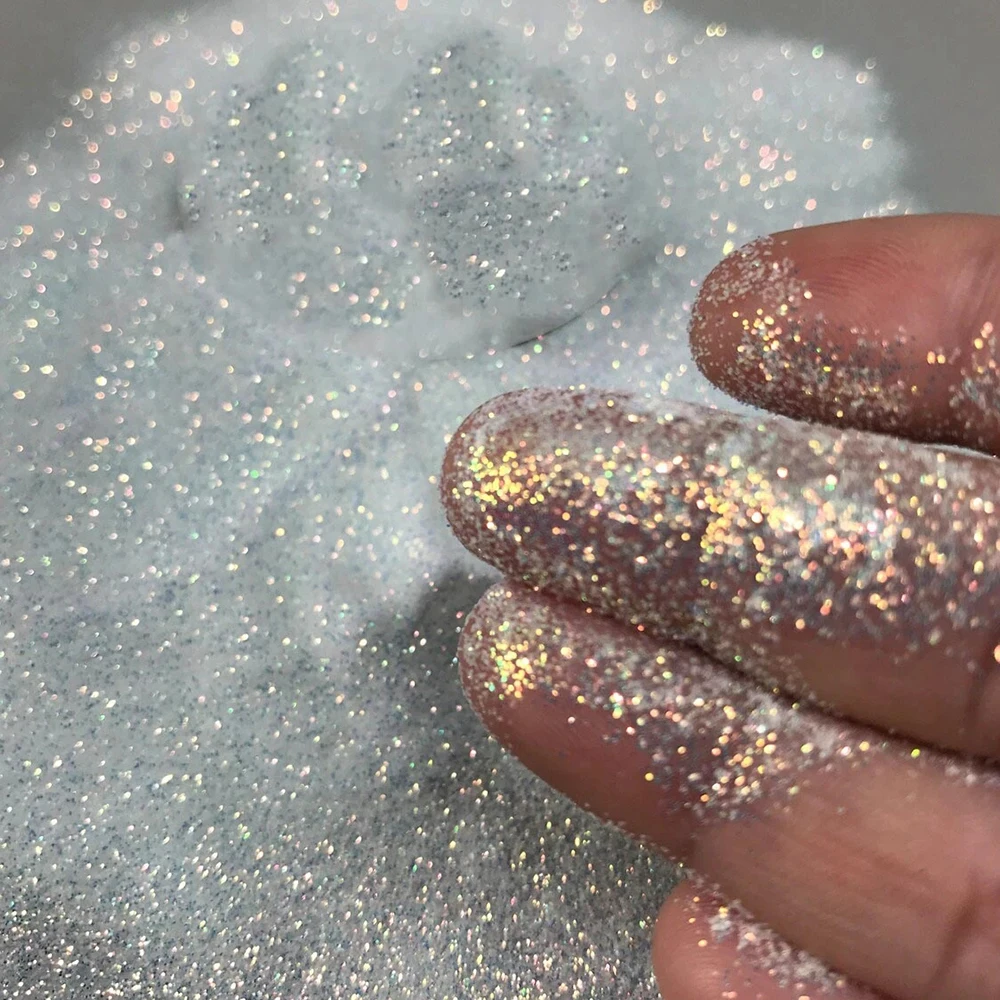 White Iridescent Ultra Fine Nail Art Glitter Dust Holographic Shining Sugar Powder UV Gel Polish Chrome Pigments 10g/Pack