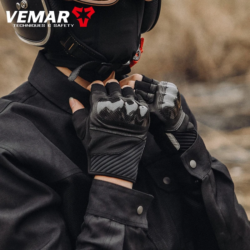 

VEMAR VE-210 Half Finger Motorcycle Riding Gloves Men Women Summer Breathable Carbon Fiber&Sheepskin Guantes Moto Motocross Luva