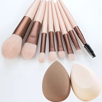 Set di 8 pennelli per il trucco e set di 2 spugne per il trucco, adatti per le donne - Setole morbide in nylon, fondotinta/blush/ombretto a copertura totale