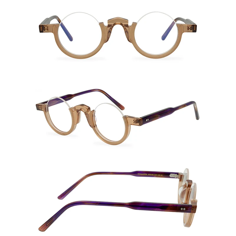 Belight-Optical-Inverted-Half-Rimless-Acetate-Small-Round-Shape-Men ...