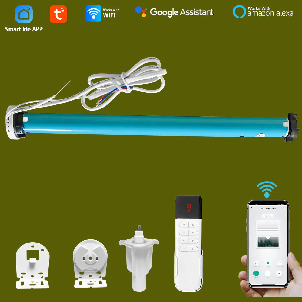 Tuya มอเตอร์ที่บังแดดใช้ในรถยนต์ระบบอัตโนมัติในบ้านควบคุมด้วยเสียงอัจฉริยะแอปพลิเคชั่นแบบท่อขนาด38มม. 1