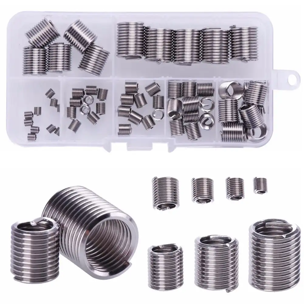 60pcs/set Silver M3-M12 304 Wire Thread Insert Repair Kit Set Stainless Steel Spiral For Hardware Repair Tools Easy Install