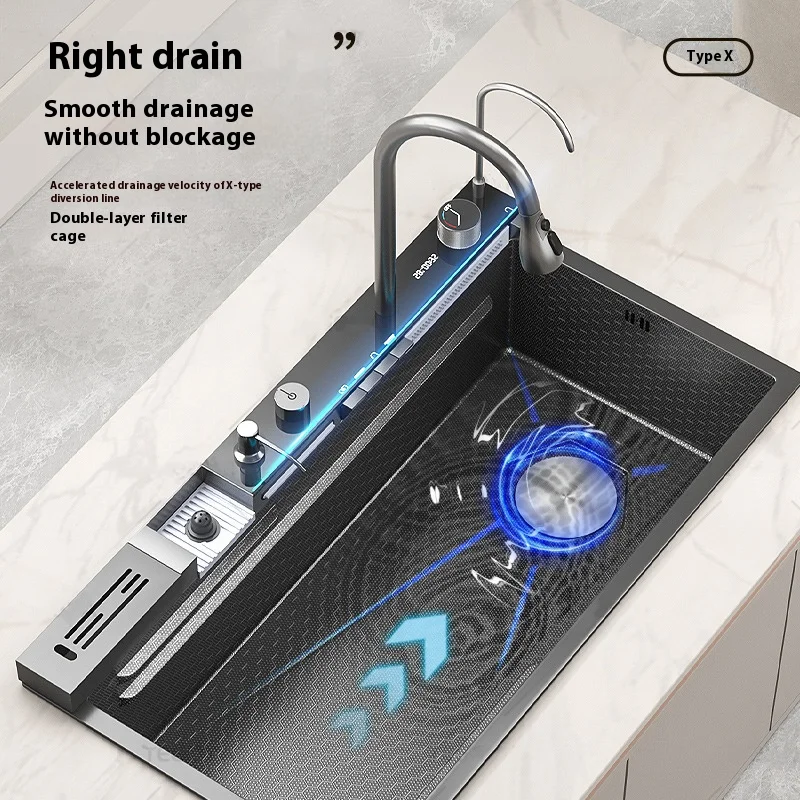 Honeycomb Embossed Kitchen Sink Stainless Steel Piano Key Wash Vegetable Fruit Basin with chopping board Large Single Sink