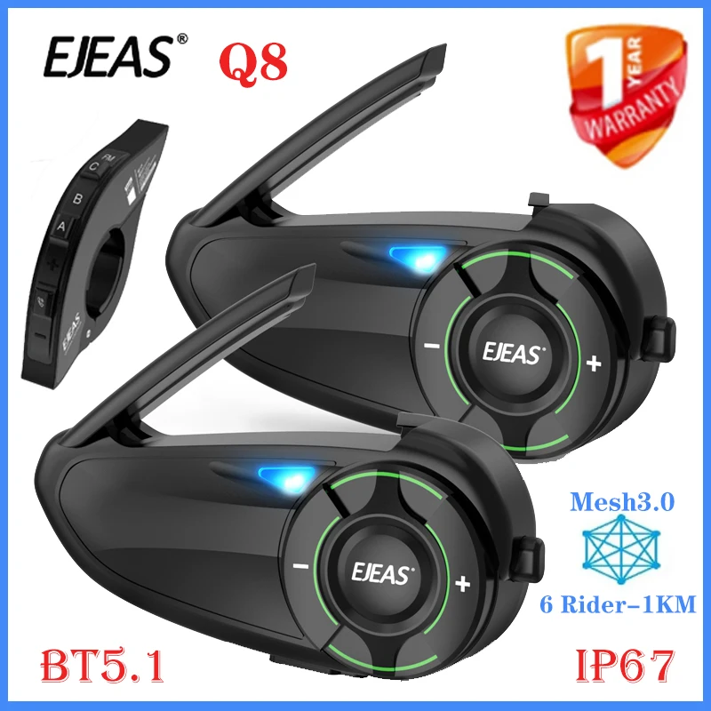 EJEAS Q8 Mesh Intercom Motorcycle Helmet Bluetooth