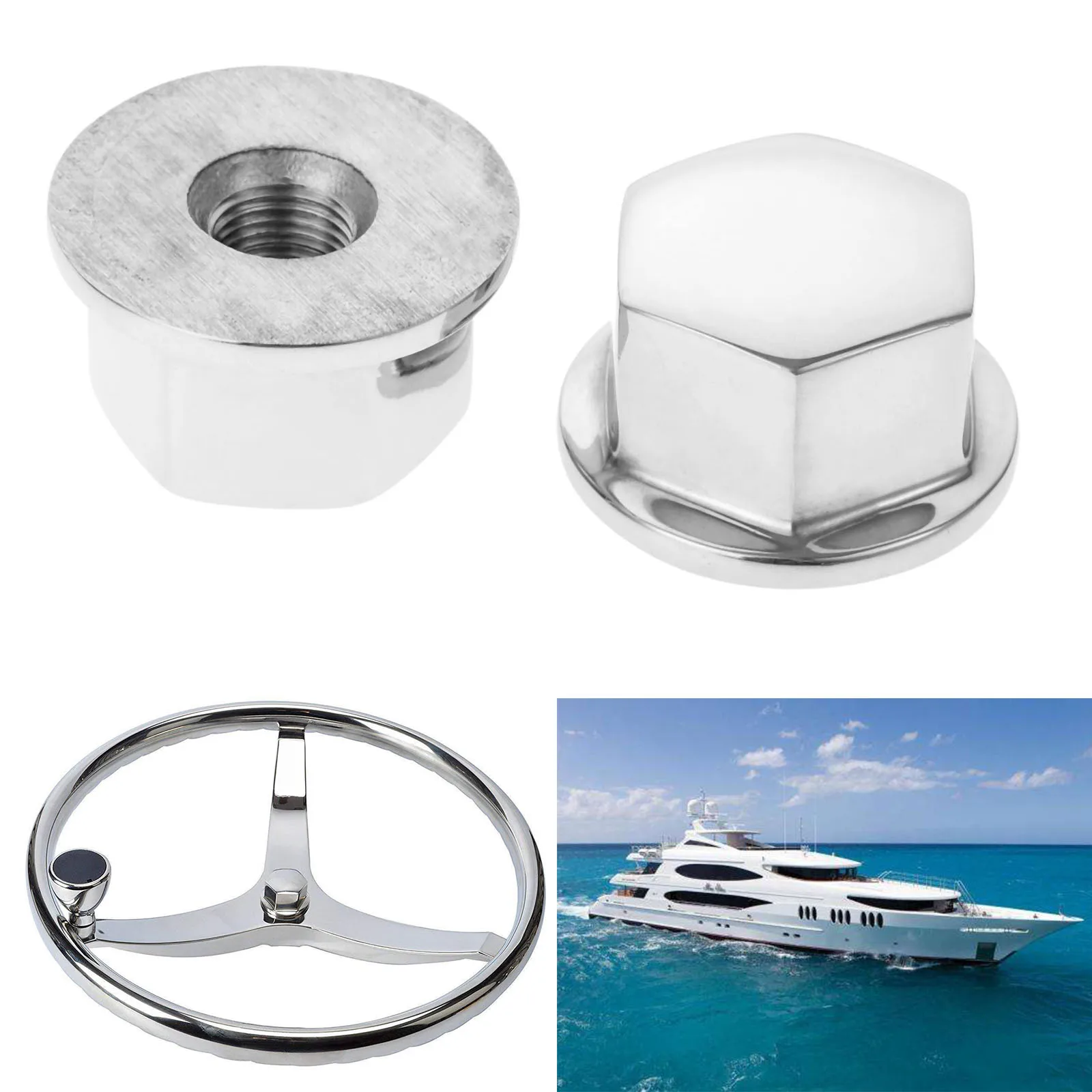 1/2in - 20 Thread Marine Grade 316 Stainless Steel Kayak Yacht Steering Wheel Mounting Center Hub Dome Nut For Boats Accessories kayak rudder system parts boat canoe rudder kayak fishing boat sailing accessories steering system