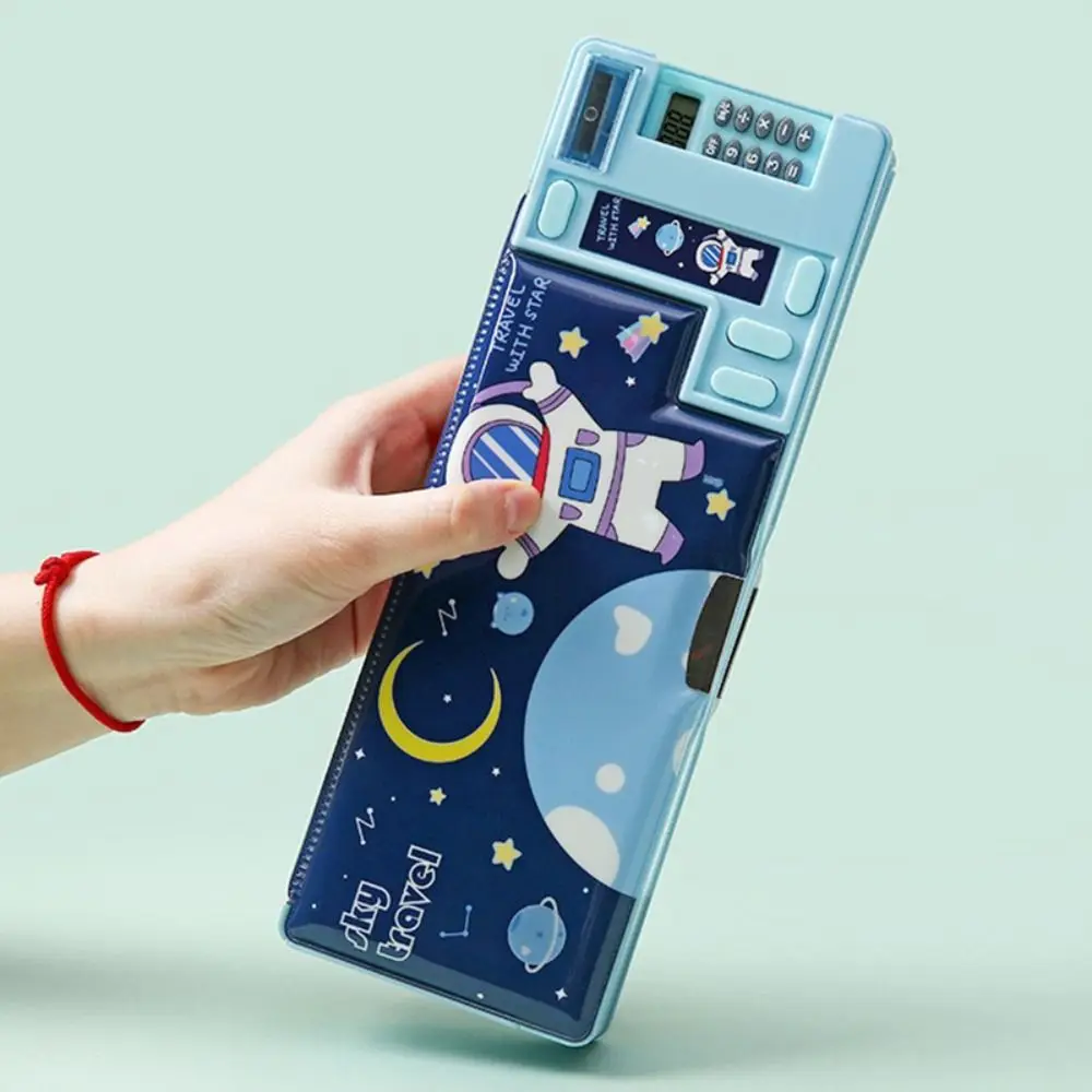Plastic Pencil Case With Calculator/Pencil Sharpener Fun Mechanism Design Pencil Box Double Sided Use Multi-Functional Pen Bag - image 4