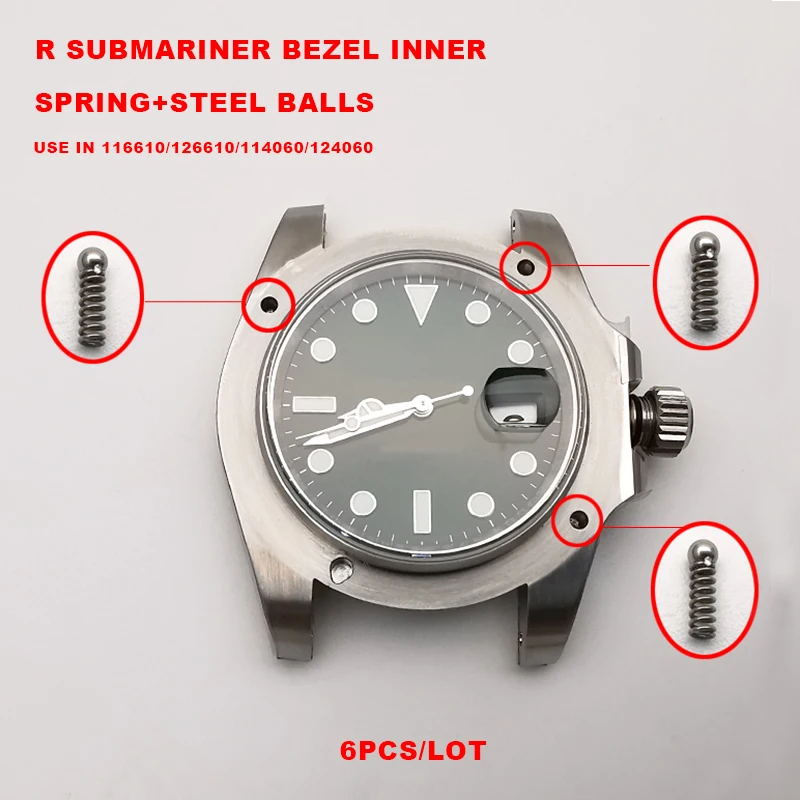 6 Pezzi Lunetta Dell'Orologio Interna Click Punte A Sfera In Acciaio Per Sub Submariner 114060 126610 116610 124060, Parti Dell'Orologio