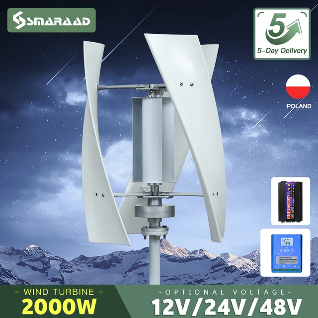 Éolienne à axe vertical 2000W 2KW 12V 24V 48V, générateur éolien certifié CE, énergie gratuite, démarrage à basse vitesse, hors réseau pour usage domestique 1