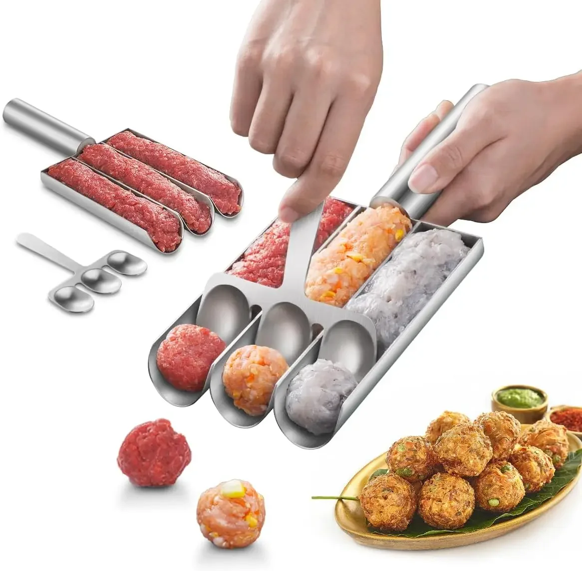 304 Stainless Steel Meatball Scoop Maker Meatball Shape Ball Maker Fish Ball Mold Shrimp Slider Croquette Mold Tool Meatball Maker