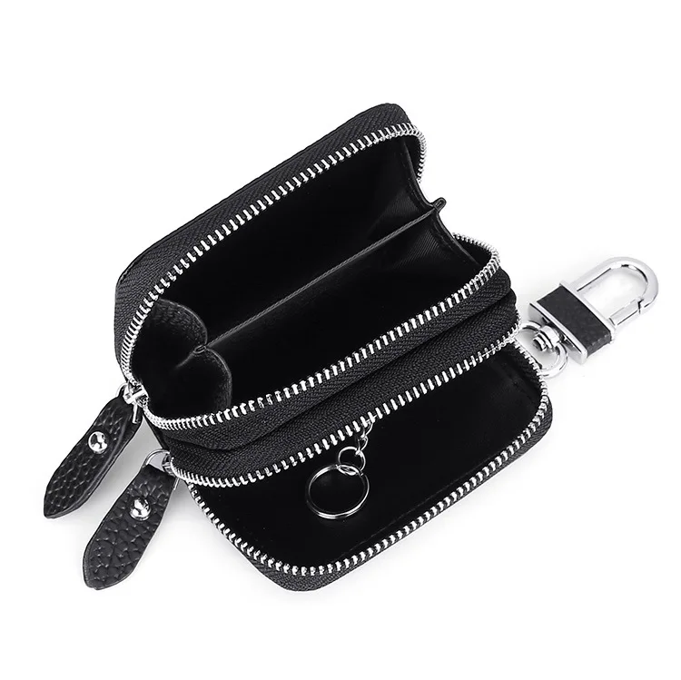 New Genuine Leather Car Key Pouch Wallet Double Zipper Crazy Horse Leather Designer Keychain Holder Organizer Key Case Bag Cover