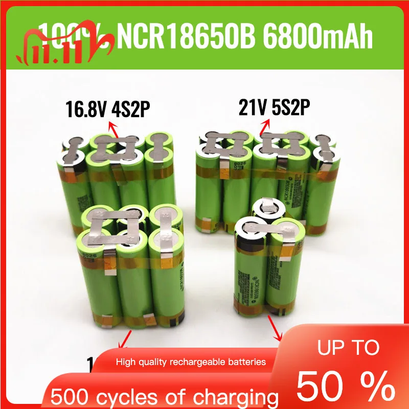 

2023 New original 3S 3S2P 12V 16.8V 21V 25V Battery Pack NCR18650B 6800mah 20A Discharge Current for shura screwdriver battery