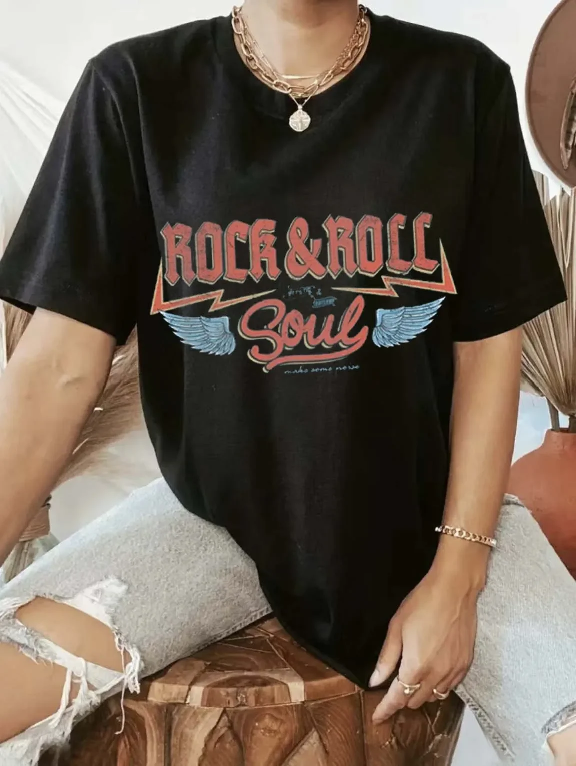 

Fashion Trend Style Short Sleeved Women's Printed Clothing Casual Women's T-Shirt Street Fun Pattern Black Summer Fashion T-Shir