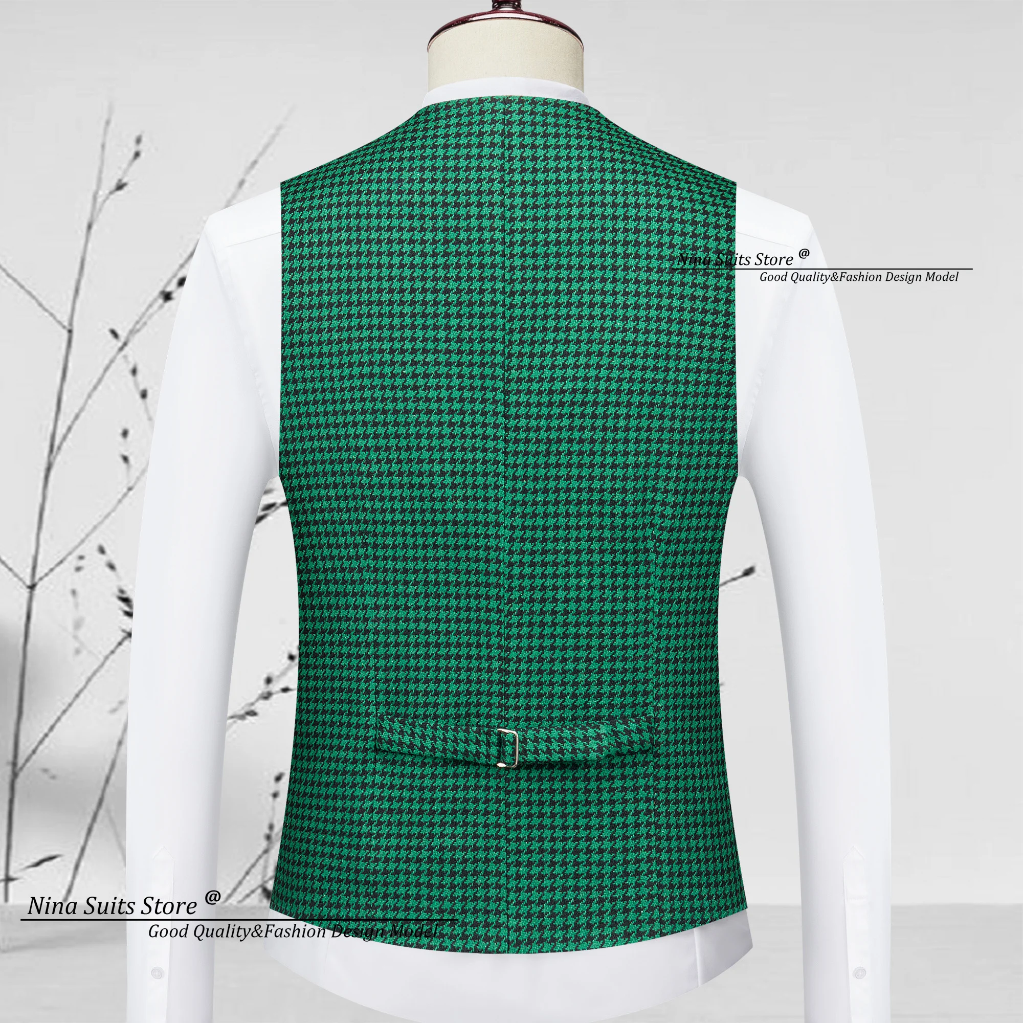 Men 3-piece Suits Houndstooth Party Costume Coat Vest Pants