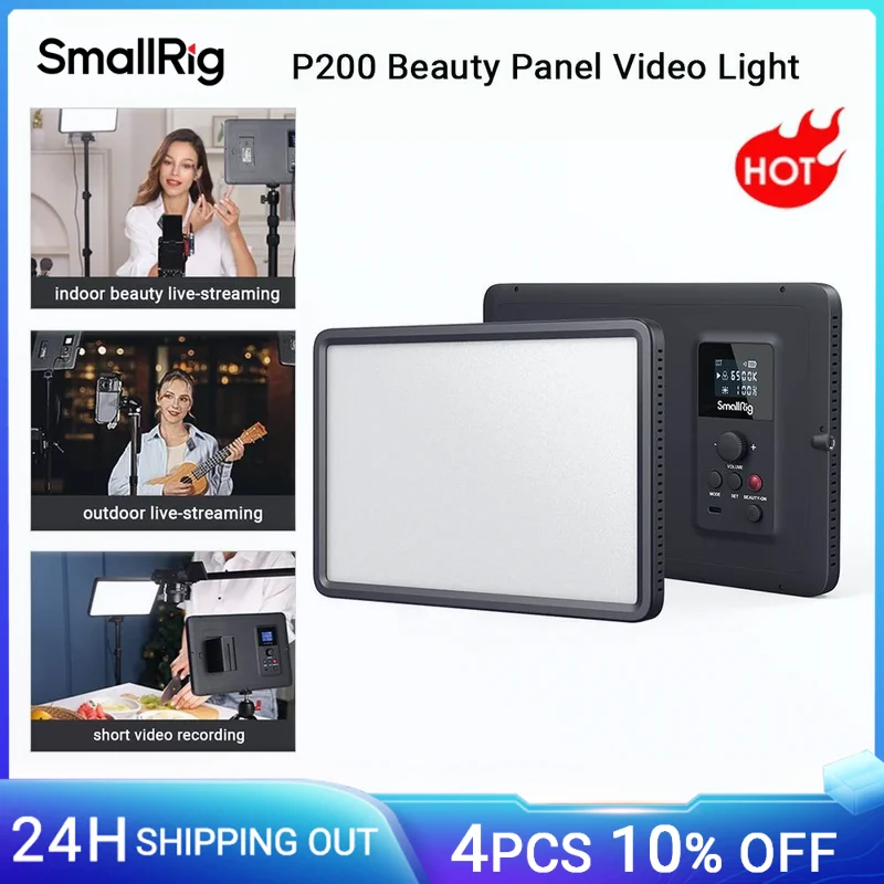 SmallRig P200 Beauty Panel Video Light Universal LED 192 Bright Lamp Beads 15W Power for Live-streaming Photography 4066