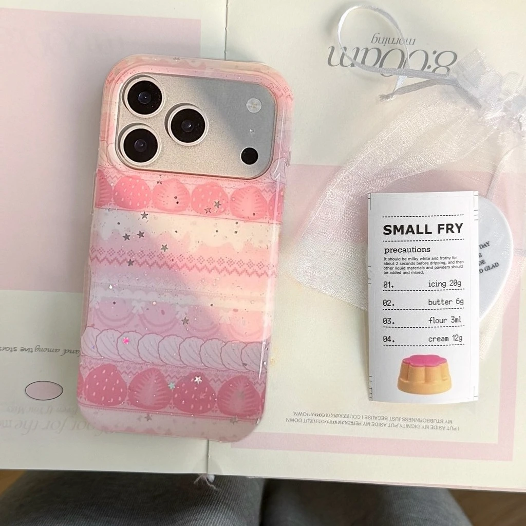 Charming Strawberry Star Glitter Shockproof Protective Phone Case - Pink Cream Edition