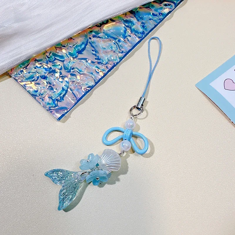 Sweet Mermaid Acrylic Phone Chains Cute Pearl Bowknot  Keychain Girls Women Car Bag Pendants Jewelry Accessories