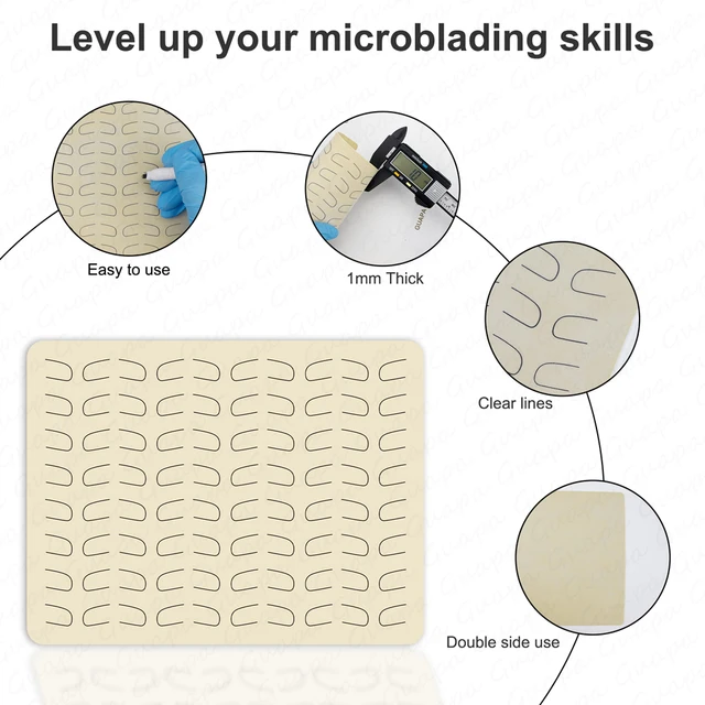 Inkless Microblading Practice Skin Special Brows Head Design Microblading Latex Double Sided Practice sheets for Eyebrow
