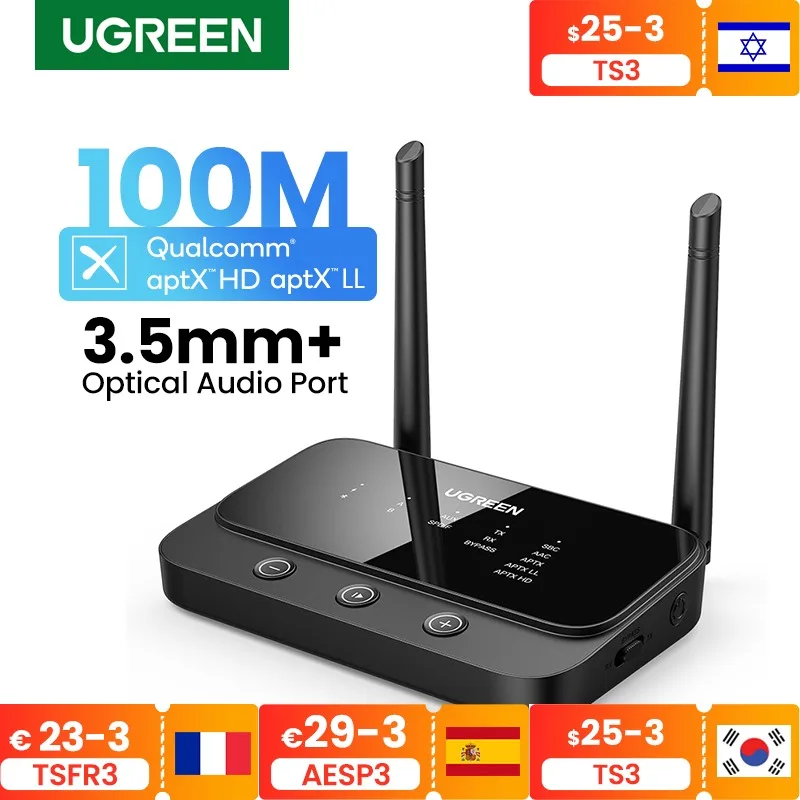 UGREEN 100 м большой диапазон Bluetooth 5 0 передатчик приемник AptX LL HD аудио адаптер