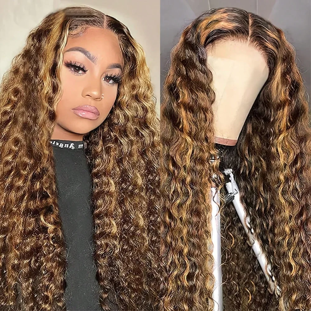 Highlight Ombre 13x4 5x5 Lace Front Wig 30 34 Inch Human Hair Wigs Honey Blonde Colored Water Deep Wave Frontal Wigs For Women 3