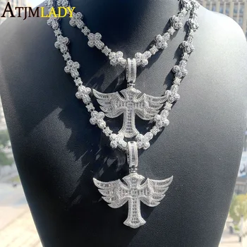 크로스 엔젤 윙 목걸이, 블링블링 5A 큐빅 포장 노스스타 링크 체인, 남성 여성 힙합 쥬얼리, 2024 신제품