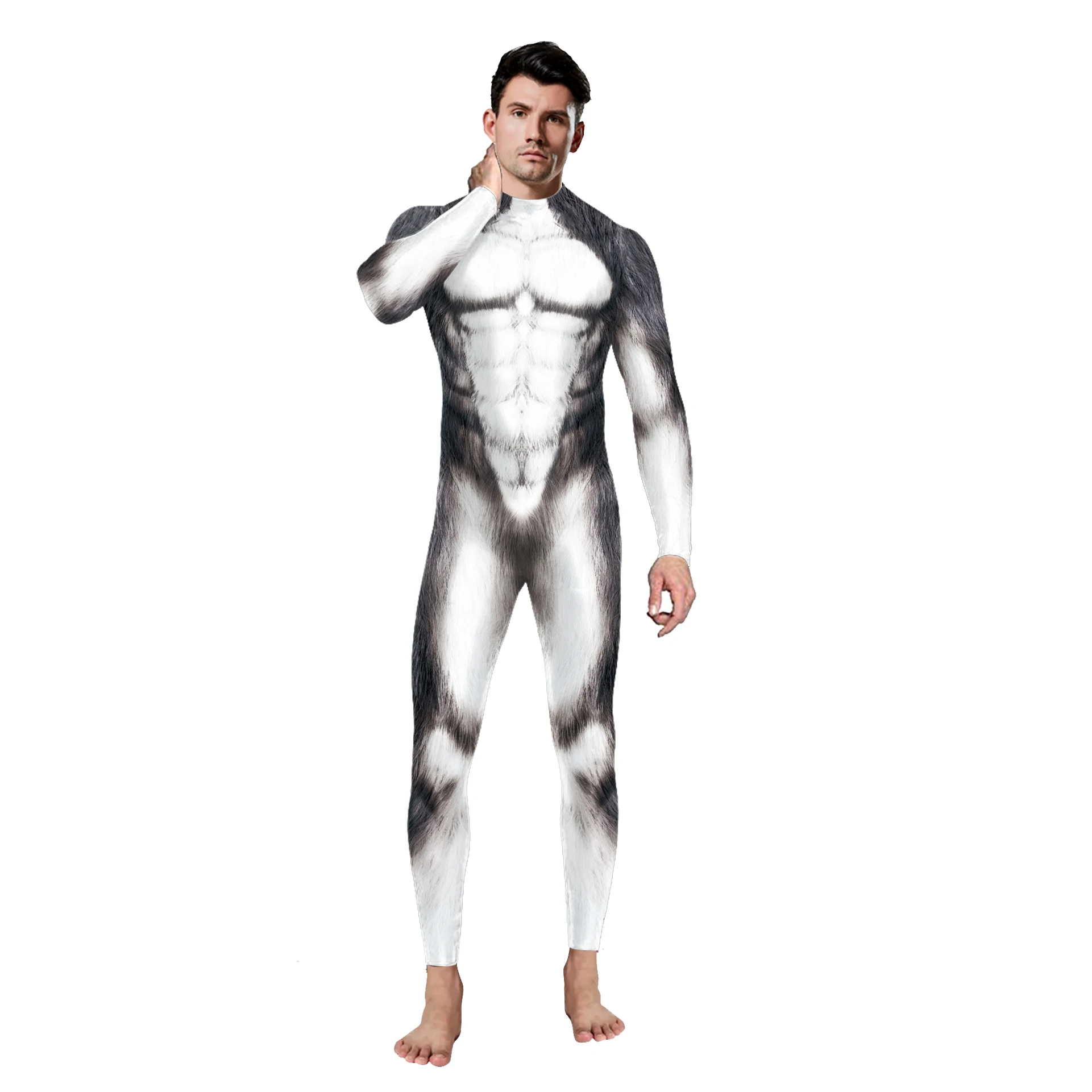 Funny Animal Husky Fox Wolf Printed Cosplay Costume cosplay costume For Adult Male Bodysuits Outfits 3D Zentai Suits Halloween Party Jumpsuit