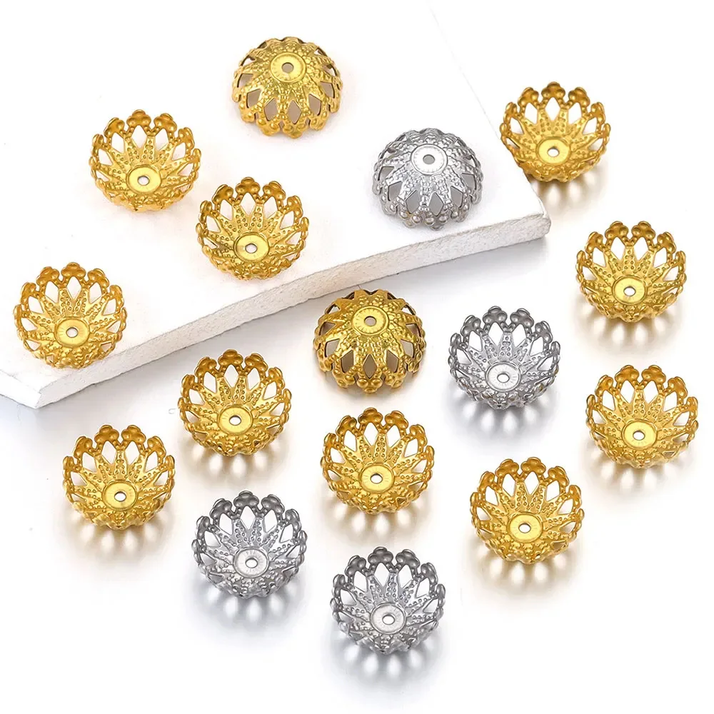 18k Gold Plated Filigree Bead Caps For Jewelry Making Supplies Handmade DIY Beading Accessories 1