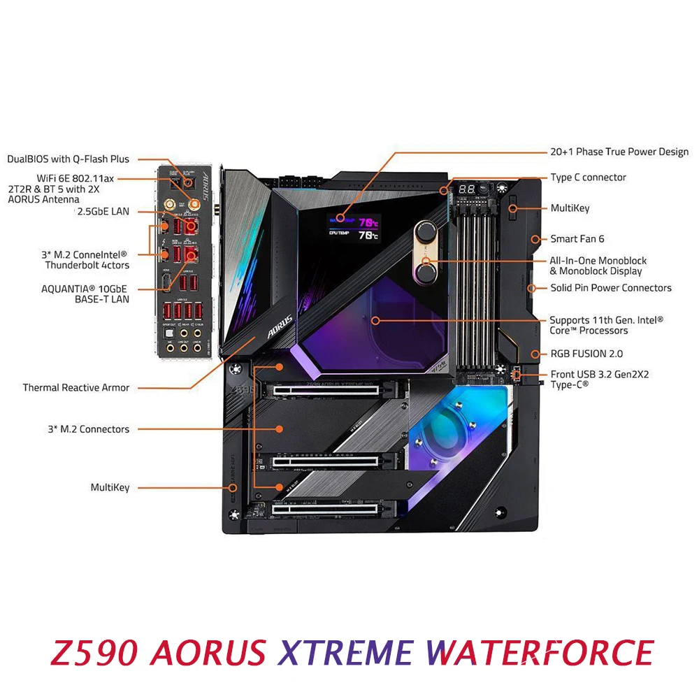 

For GIGABYTE Z590 AORUS XTREME WATERFORCE LGA1200 4*DDR4 128GB 6*SATA 3.0 Ports E-ATX DIY Motherboard