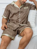 Ensemble pyjama imprimé à carreaux pour hommes, haut à revers à manches courtes et Short élastique, confortable, parfait pour les vêtements de nuit d'été, vêtements de détente 1