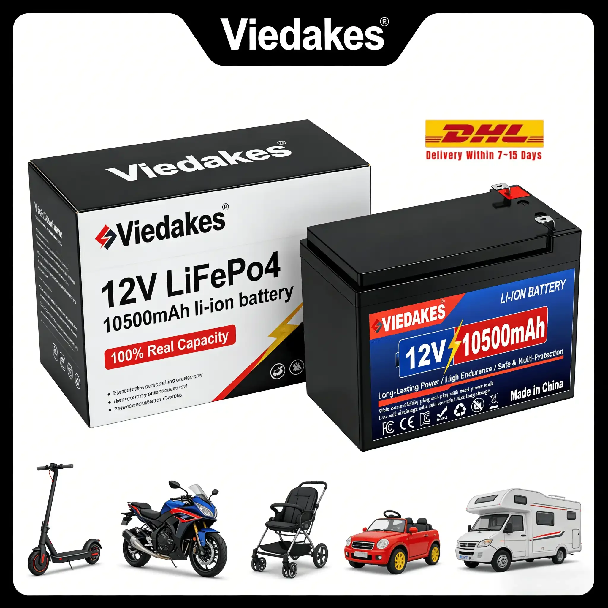 VIEDAKES 12V 10500mAh Deep Cycle Battery Built-in BMS for Marine RV Solar System and Home Backup