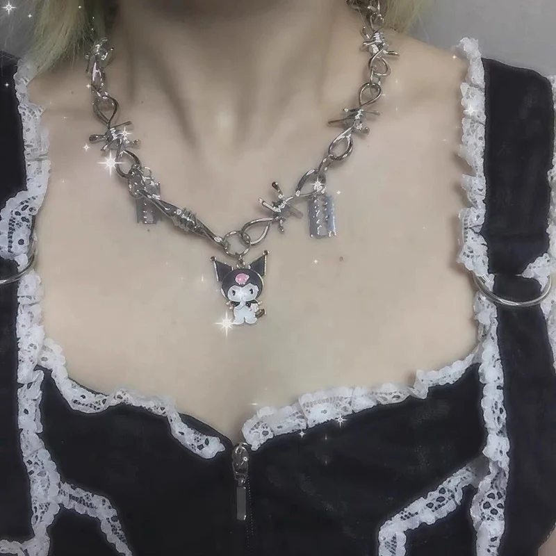 

Kawaii Sanrio Accessories Kuromi My Melody Cartoon Anime Necklace Fashion European American Cool Girls Pendants Gifts for Girls