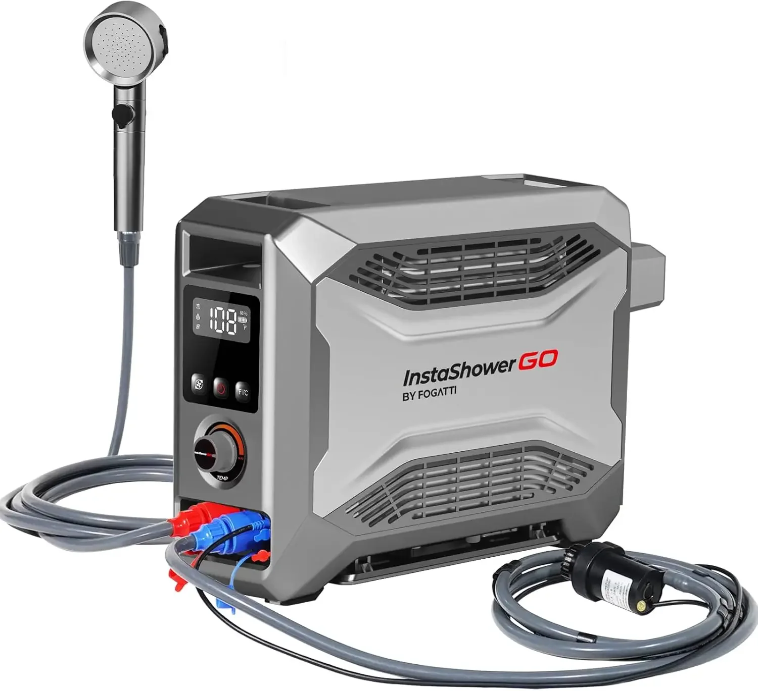 Gas Water Heater, InstaShower GO, Propane, 19,000 BTU, with 5000mAh Rechargeable Built-in Battery, DC 12V, Outd